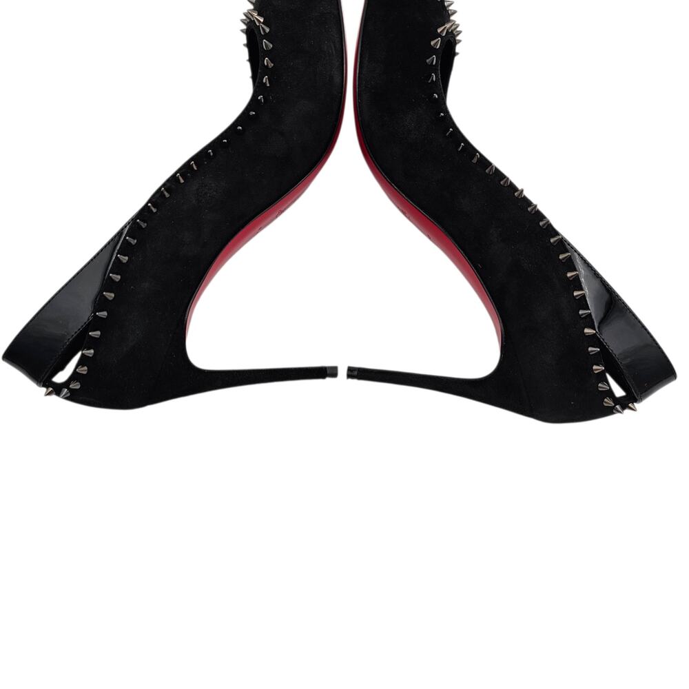 Christian Louboutin Duvette Spikes 85 Heel Pump Black Suede Patent Size 38 US 8 - Picture 8 of 14